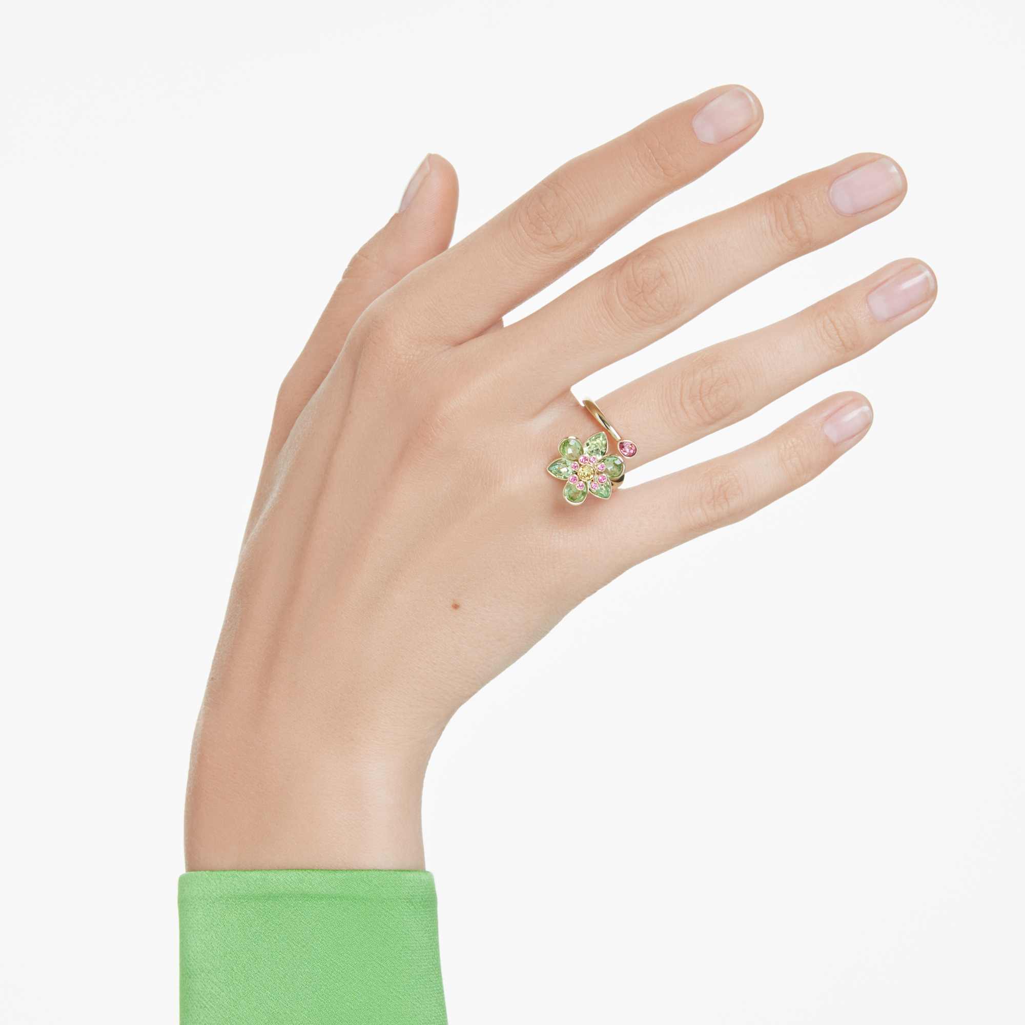 idyllia-open-ring-mixed-cuts-flower-green-18k-gold-finish-swarovski-5720297