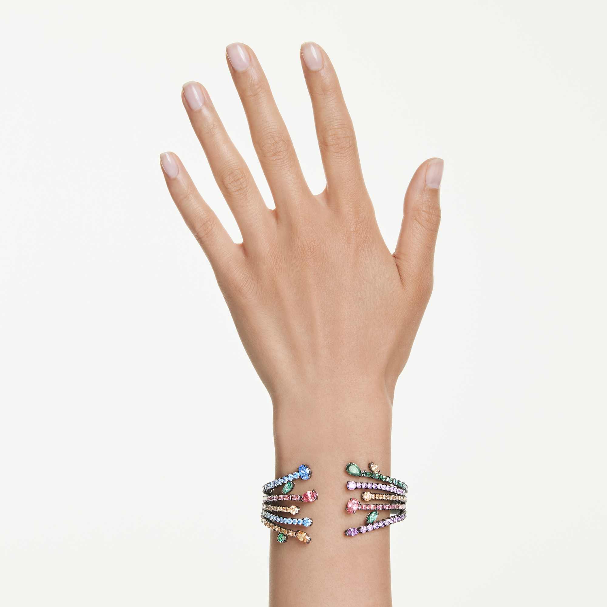 matrix-bangle-mixed-cuts-bouquet-multicolored-ruthenium-plated-swarovski-5737431