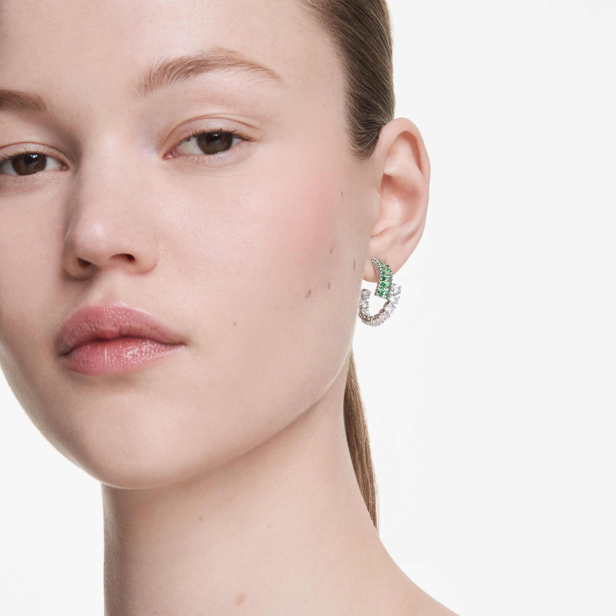 matrix-hoop-earrings-mixed-cuts-green-rhodium-plated-swarovski-5732264