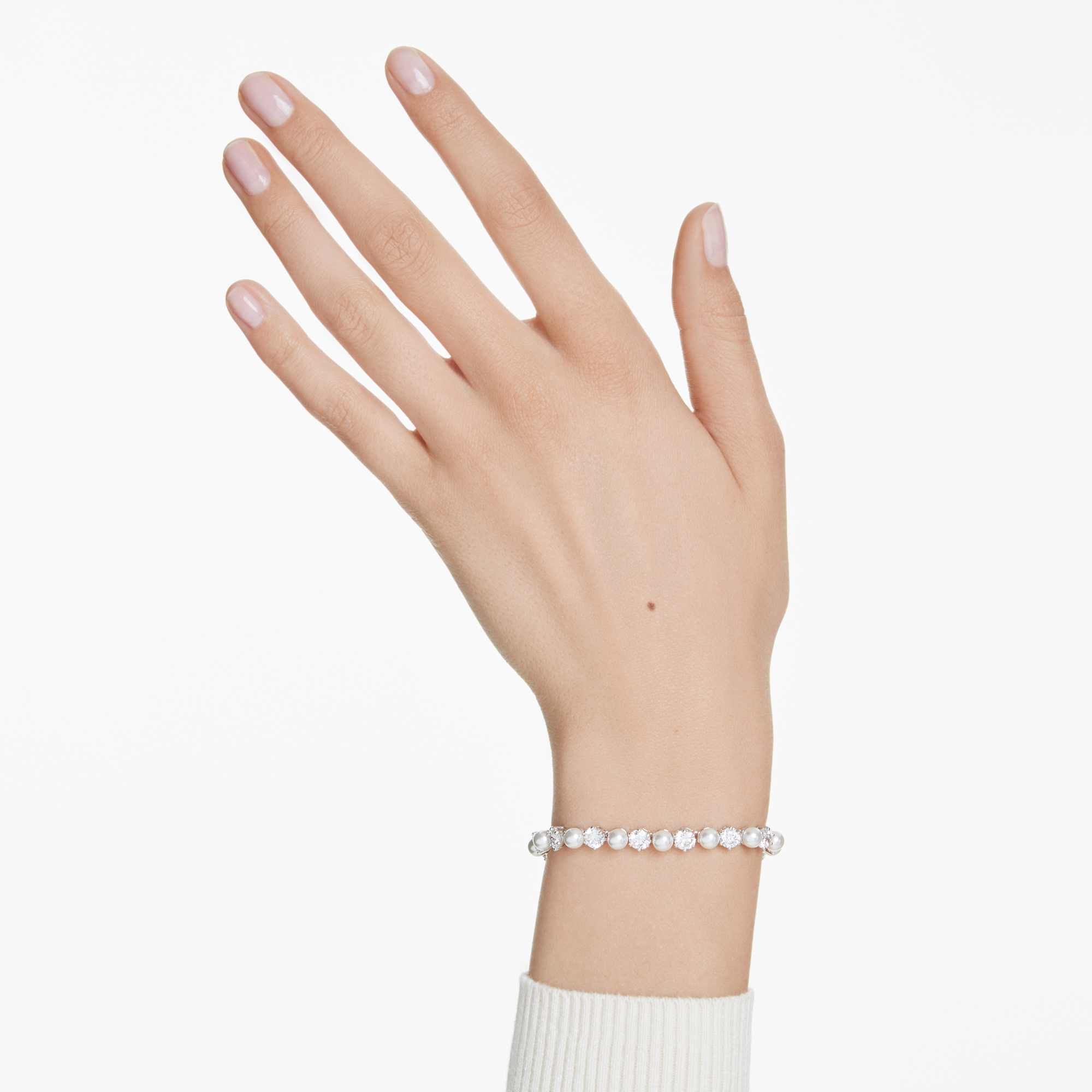 matrix-tennis-bracelet-crystal-pearl-round-cut-white-rhodium-plated-swarovski-5689625